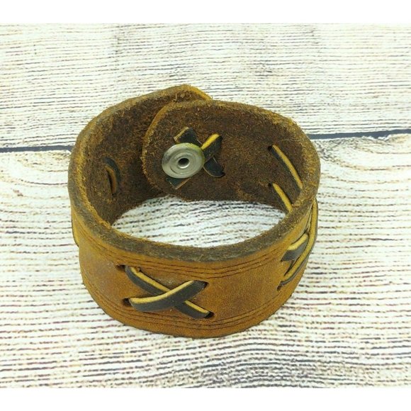 Cuff Leather Bracelet Handmade Boho Wristband Unisex Gift For Men and Women VTG - Picture 3 of 10